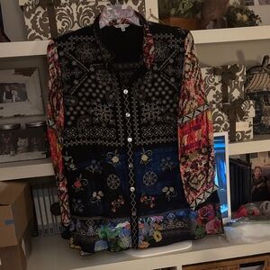 John Mark Black and Multicolor Floral Blouse